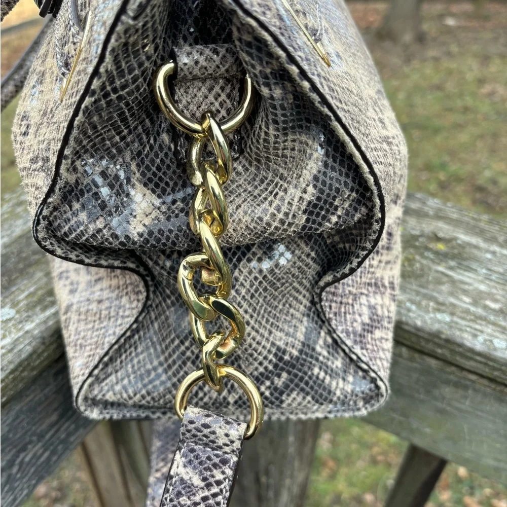 Michael Kors Gray and Tan Snake Print Satchel/Shoulder Bag